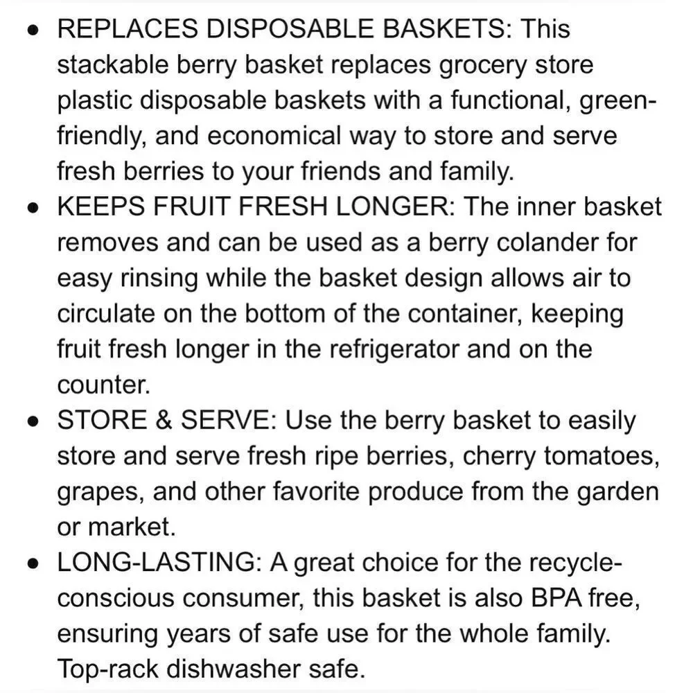 New! Cooking Concepts Berry & Veggie Colander/Basket & Storage Containers.